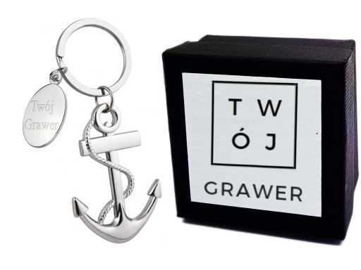 Brelok Metalowy Kotwica do Kluczy Grawer + ETUI