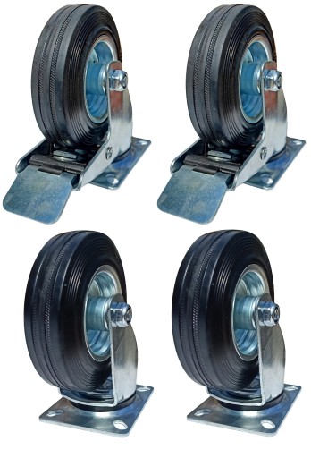 ZESTAW JEZDNY 4x koło metal guma fi.125 600kg szeroki bieżnik