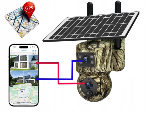 Fotopułapka GPS GSM Kamera Podwójna Obrotowa SOLAR Podgląd obraz na żywo
