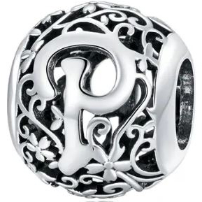 Charms ze srebra litera P literka P s925 ornament ażurowy srebro 925