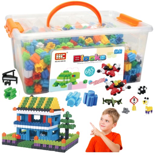 KLOCKI PRZESTRZENNE EDUKACYJNE ZESTAW 685el box xl Małych Geniuszy walizka