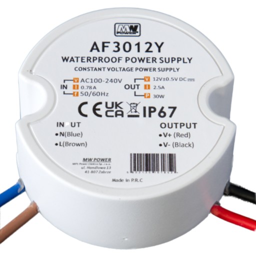 MW Power 30W 24V/1.25A round LED power supply, IP67, MW POWER, AF3024Y
