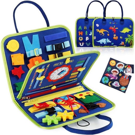 TABLICA MANIPULACYJNA SENSORYCZNA MONTESSORI ZEGAREM TRENING MAŁYCH RĄCZEK