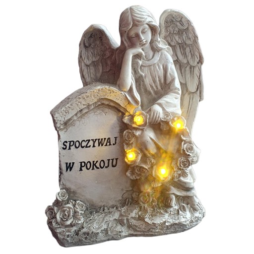 ANIOŁ ŚWIECĄCY ANIOŁEK LED ZNICZ WKŁAD ANIOŁ napis PODŚWIETLANY na BATERIE