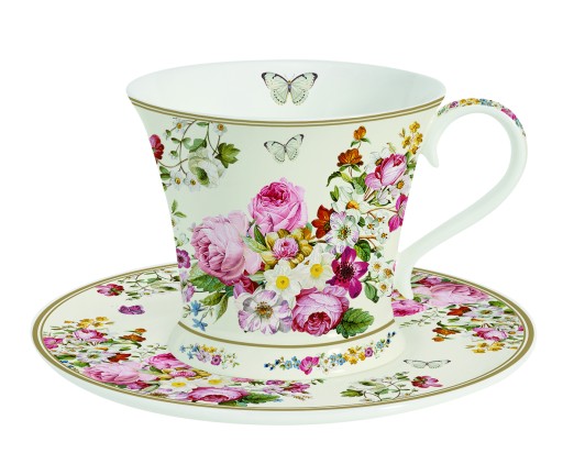FILIŻANKA ZE SPODKIEM PORCELANA KWIATY BLOOMING