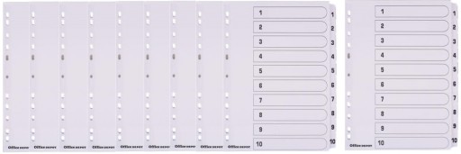 Przekładki kartonowe numeryczne A4 1-10 kart białe Office Depot Mylar x 10
