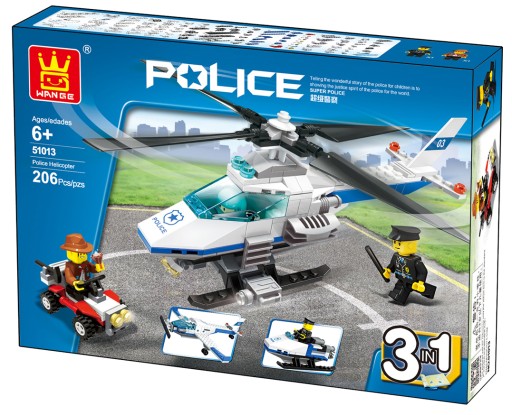 KLOCKI WANGE ZESTAW 3W1 Helikopter Policyjny 206el