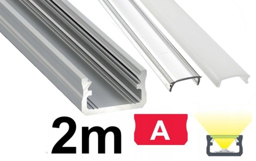 PROFIL ALUMINIOWY NAWIERZCHNIOWY typ A srebrny do taśm LED 2m + KLOSZ