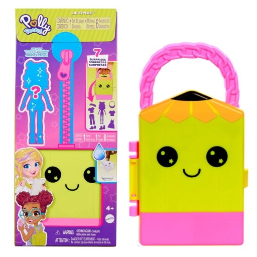 POLLY POCKET MAŁA STYLISTKA PRZENOŚNA SZAFA + LALKA ZESTAW AKCESORIA Żółty