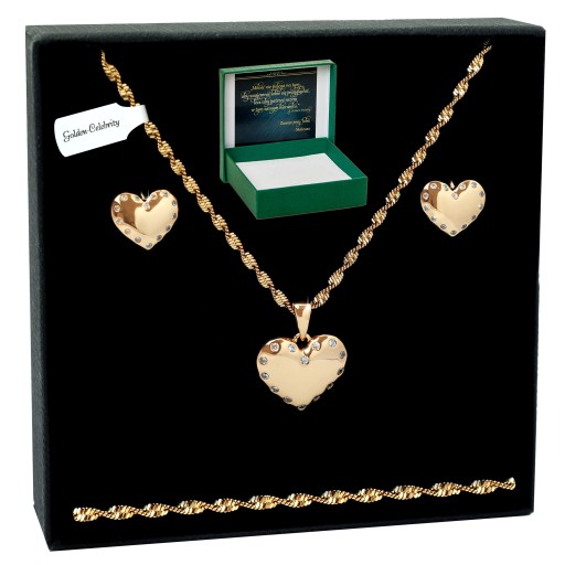 ZŁOTY KOMPLET BIŻUTERII ZE STALI CHIRURGICZNEJ 18K PREZENT DLA MAMY 45 CM