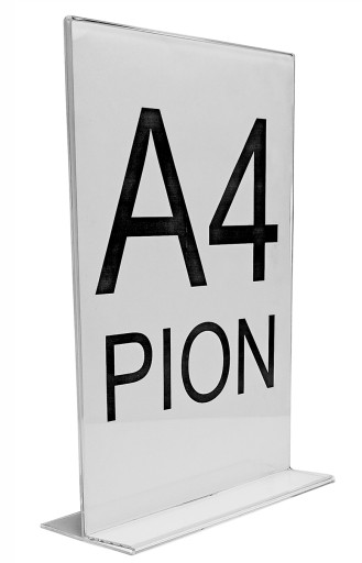 Stojak pionowy typ T z plexi. Menu z pleksi A4
