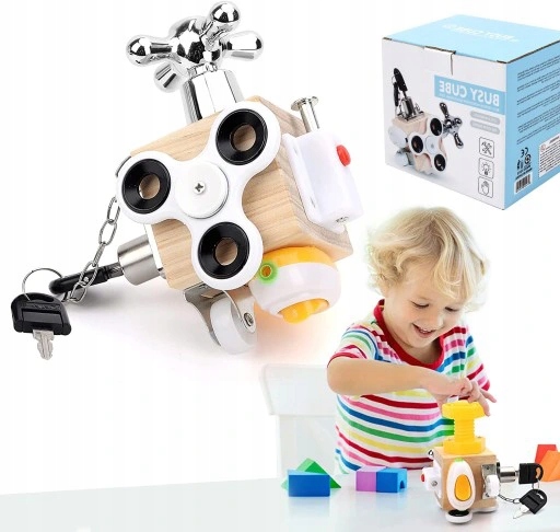 Drewniana kostka Montessori Manipulacyjna Sensory