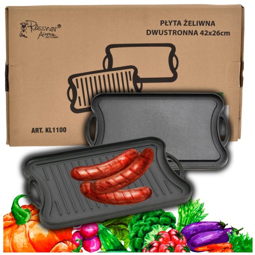 PŁYTA NA GRILLA TACKA ŻELIWNA OGNISKO DWUSTRONNA PATELNIA RUSZT 42x25CM