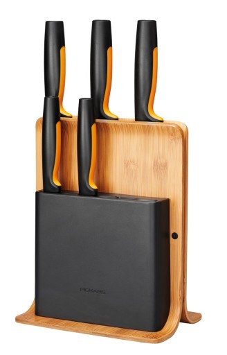 FISKARS FF Zestaw komplet 5 noży kuchennych w bambusowym bloku drewnianym