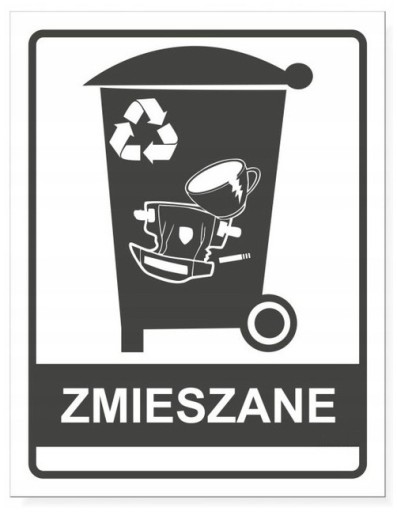 NAKLEJKA NA KOSZ SEGREGACJI ŚMIECI ZMIESZANE 22x17