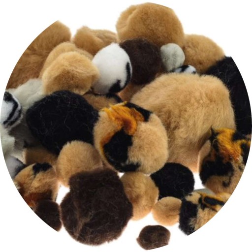 POMPONY pluszowe KULECZKI akrylowe ZWIERZĘTA mix pomponiki DEKORACYJNE x54