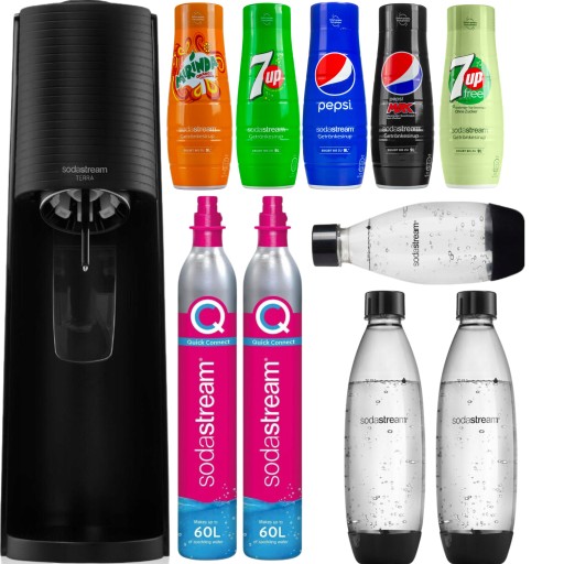 ZESTAW XXL SATURATOR SODASTREAM BUTELKI SYROPY NABÓJ CO2 RÓŻNE SMAKI 11w1