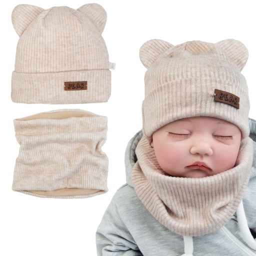 CZAPKA KOMIN komplet niemowlęcy Z PODSZEWKĄ wiosna jesień 42-44cm, 9-12 mcy