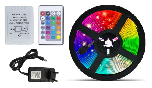 TAŚMA LED RGB 300 SMD 3528 WODOODPORNA PILOT STEROWNIK ZASILACZ 230V 5m
