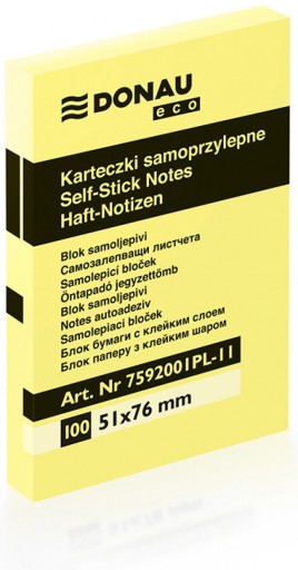 BLOCZEK SAMOPRZYLEPNY KARTECZKI NOTES, 51X76MMX100