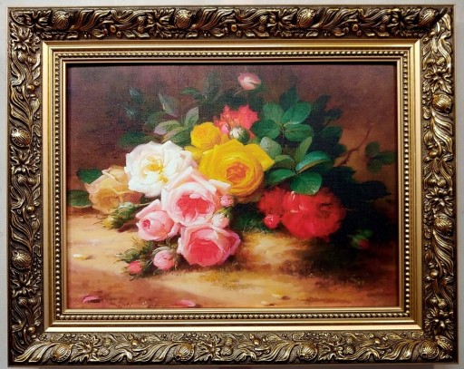 KWIATY 50X40 CM OBRAZ W ZŁOTEJ RAMIE