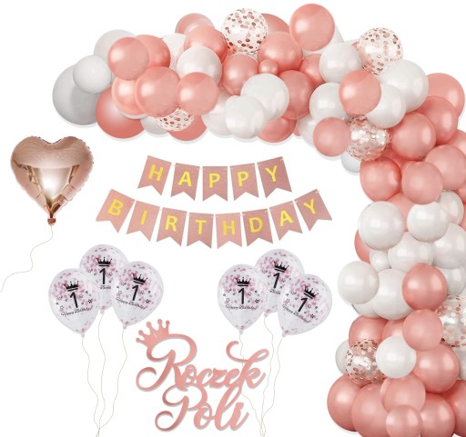 Zestaw dekoracji na Roczek 1 urodziny BALONY ROSE GOLD
