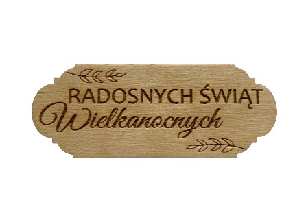 Drewniana tabliczka z napisem RADOSNYCH ŚWIĄT Wielkanocnych Wielkanoc dekor