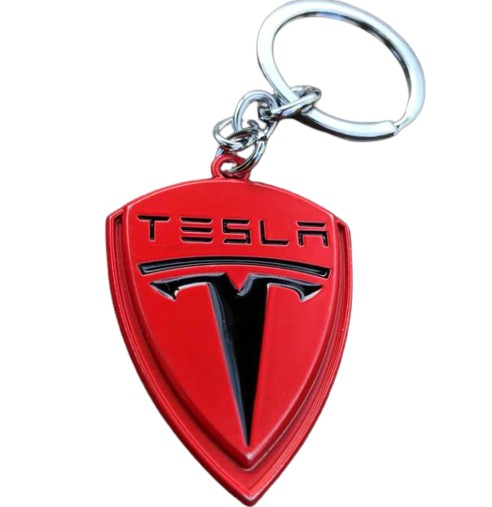 dwustronny brelok do kluczyków TESLA czerwony