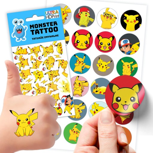 ZESTAW NAKLEJKI + TATUAŻE DLA DZIECI DZIECIĘCE PIKACHU POKEMON JAKOŚĆ