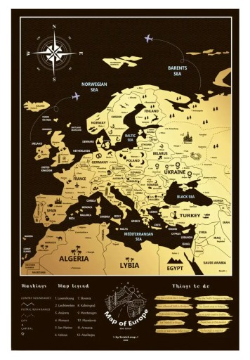 SCRATCH MAP Mapa Europy + Pinezki - Black Edition