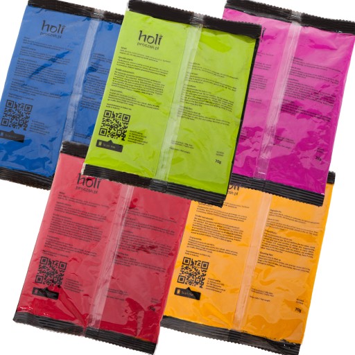 HOLI PROSZEK kolorowy na festiwal, bez talku, spieralny ZESTAW 5 szt po 70g