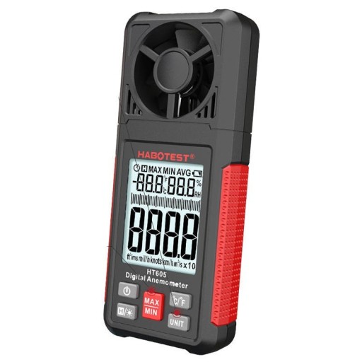 HABOTEST CYFROWY MIERNIK PRĘDKOŚCI WIATRU LCD ANEMOMETR WIATROMIERZ BATERIE