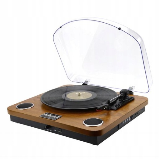 GRAMOFON RETRO NA PŁYTY WINYLOWE 3 PRĘDKOŚCI DREWNO USB SD AKAI ATT-11BTN
