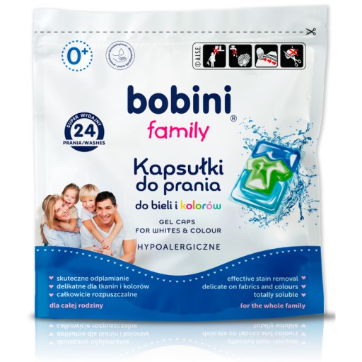 Bobini kapsułki do prania białe i kolorowe tkaniny 24 prania