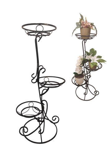 Kwietnik metalowy na 3 donice czarny salon loft