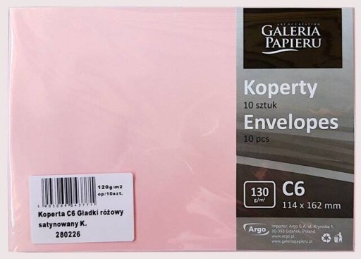 Koperty ozdobne C6 GŁADKI 130g RÓŻOWY 280226