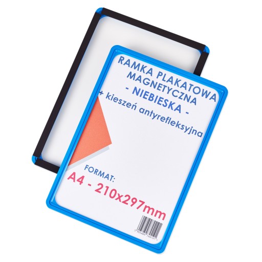RAMKA PLAKATOWA A4 MAGNETYCZNA NIEBIESKA + KIESZEŃ