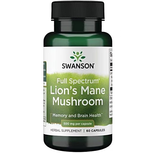 SWANSON Lion's Mane SOPLÓWKA JEŻOWATA Hericium 500mg 60kap TRAWIENIE Pamięć