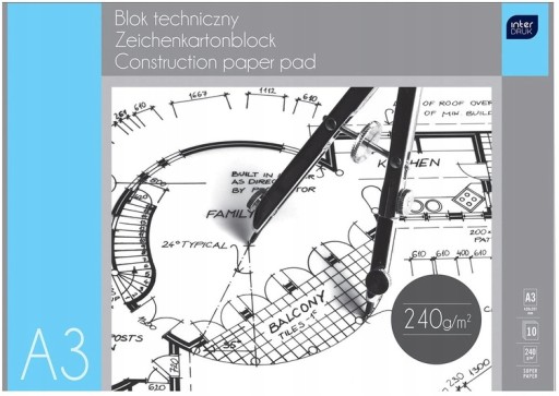 Blok techniczny INTERDRUK A3-10 PREMIUM 240g