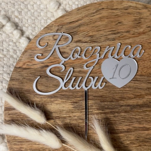 Rocznica Ślubu z dowolną cyfrą Topper 13cm Srebrne plexi lustro