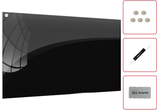 TABLICA magnetyczna szklana CZARNA 120x90 + GRATIS