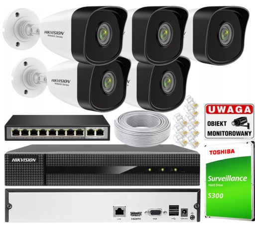 Zestaw Monitoringu IP 5 Kamer 4Mpx PoE Rejestrator