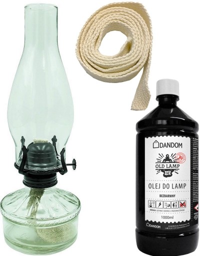 LAMPA NAFTOWA SZKLANA 400ml. + OLEJ 1L + KNOT 1m.