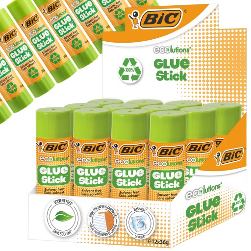 BIC ECO GLUE STICK KLEJ W SZTYFCIE MOCNY SZKOLNY BIUROWY 36g ZESTAW x12