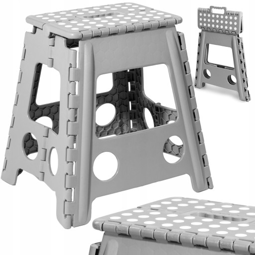 STOŁEK TABORET SKŁADANY ANTYPOŚLIZGOWY ROZKŁADANY SZARY DUŻY 40 cm 120 kg