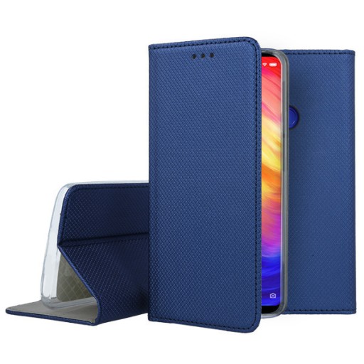 ETUI Z KLAPKĄ MAGNET XIAOMI REDMI NOTE 7 GRANATOWE
