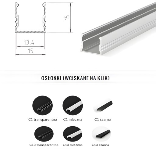 Profil led P5-1 nawierzchniowy wysoki 15 x 15 mm anodowany