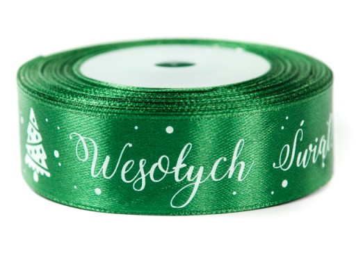 TASIEMKA satynowa z nadrukiem WESOŁYCH ŚWIĄT 25mm