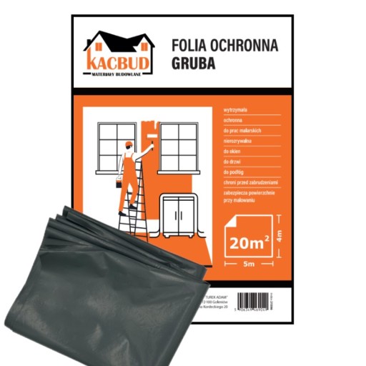 KACBUD FOLIA MALARSKA OCHRONNA GRUBA CZARNA LDPE DO MEBLI I ŚCIAN 4x5m 20m2
