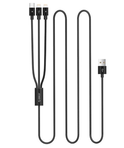 Kabel przewód Orico 3w1 USB C 2* Lightning 3A 1,2m